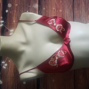 Vintage Frederick's of Hollywood red satin lounge bralette bra medium